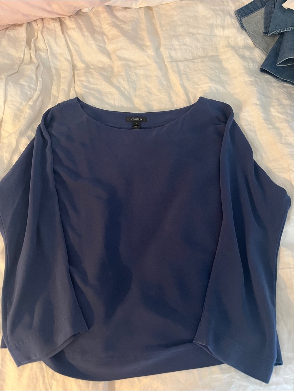 St. John Navy Boatneck Top with Flowing Sleeves